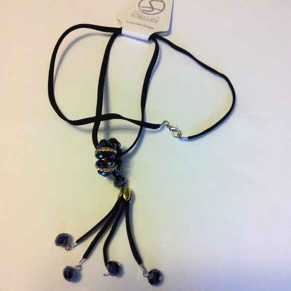 NEW Shelley Long Black Genuine Leather Necklace with Black Beads Pendant - Picture 3 of 7